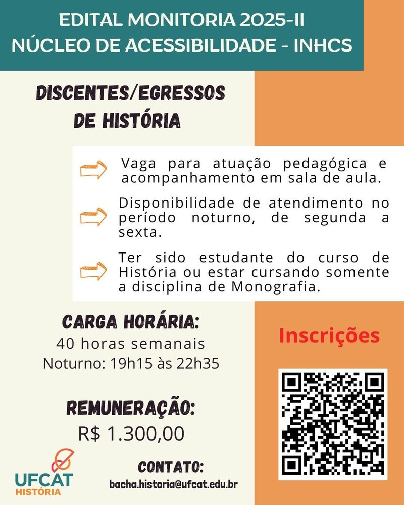 Edital de monitoria do INHCS e NAI para acompanhamento pedagógico