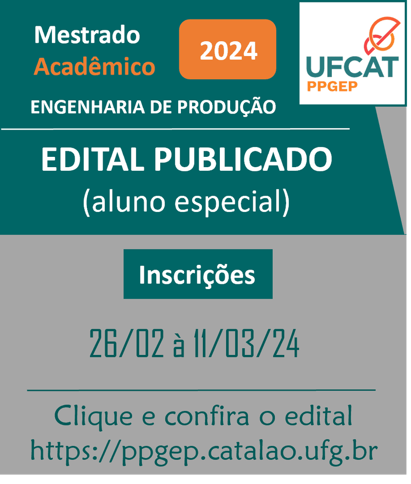 Inscrições abertas para seleção de aluno especial do Mestrado em Engenharia de Produção