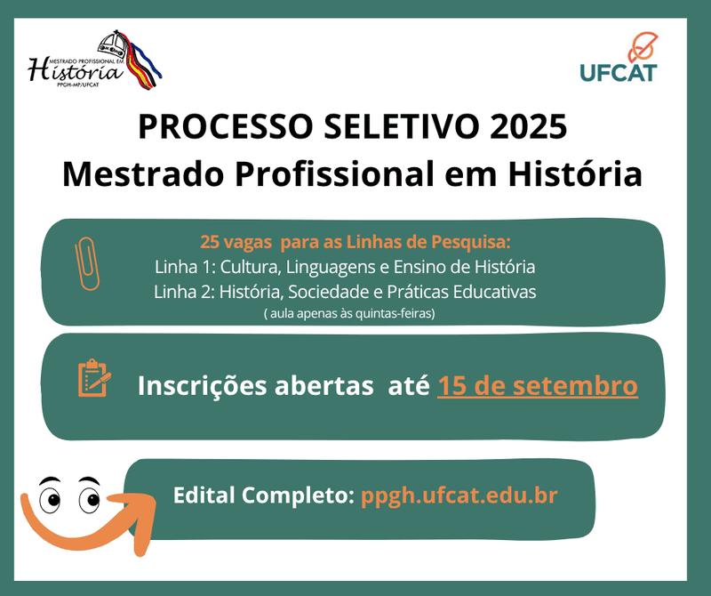 Mestrado em História: inscrições abertas de 05 a 15 de setembro