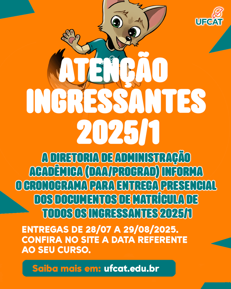 Cronograma para entrega presencial dos documentos de matrícula